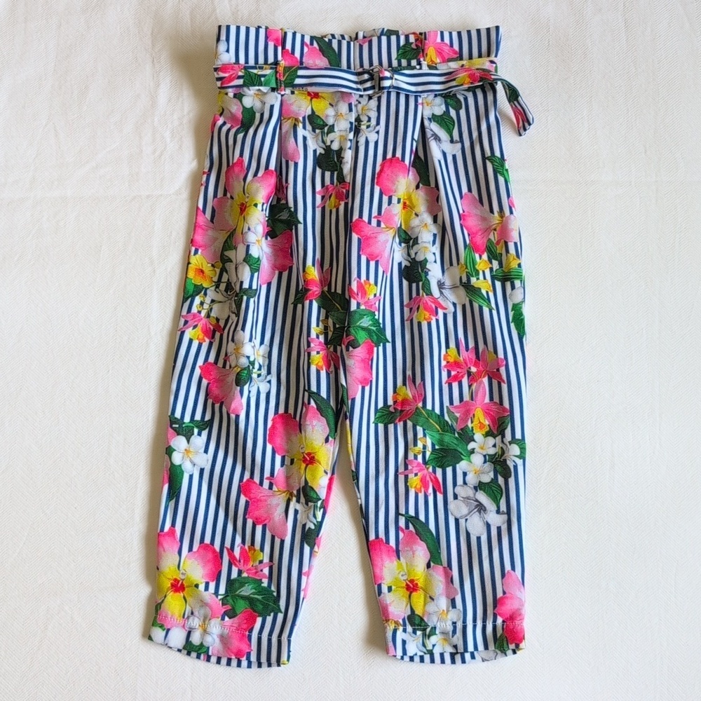 Mayoral 2T Floral Striped Paperbag Waist Pants Toddler Girl Cruise Resort Vacay